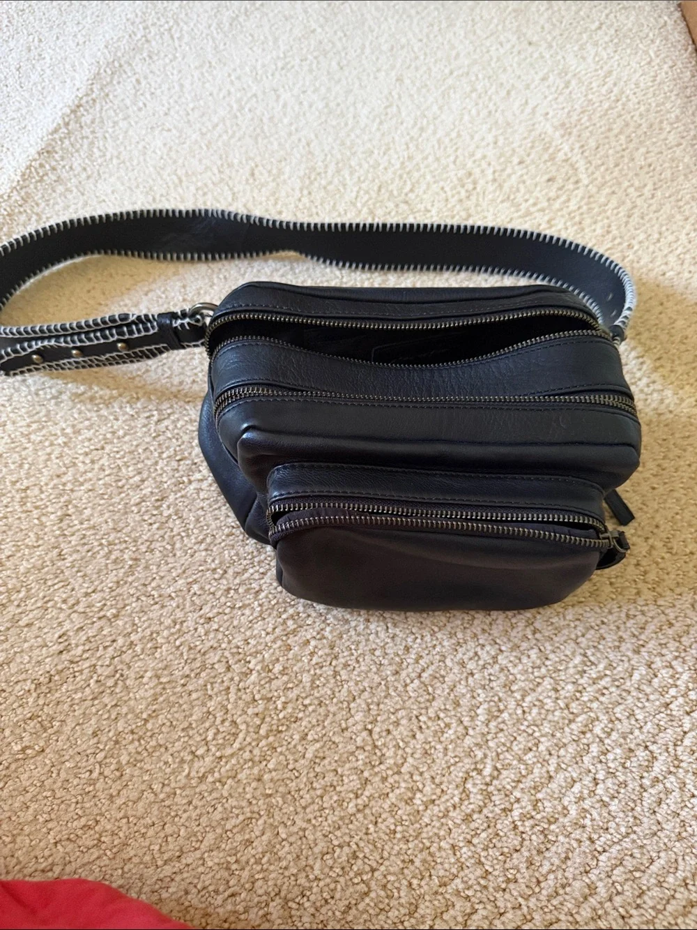 Free People Black Leather Crossbody Belt Bag